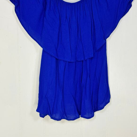 Altar'd State Womens Top Size Large Blue Coquette Beachy Coastal Travel Ruffled - Picture 6 of 12